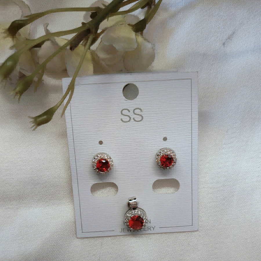 Silver Red Shining Pendant With CZ Pendant Set 